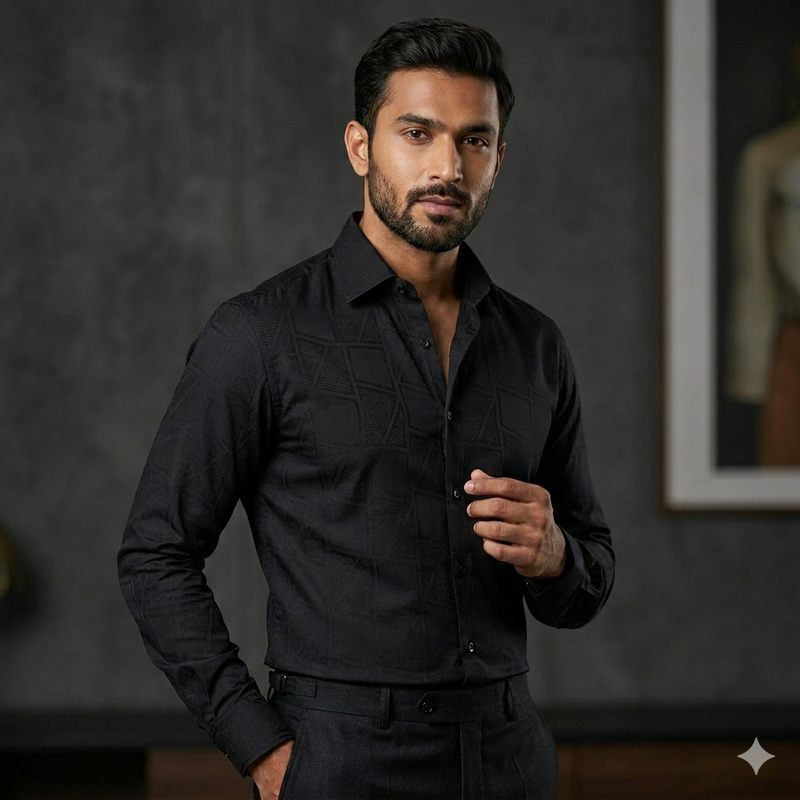 Shirt Fabric Soktas Finest 80s Giza Cotton Jacquard Colour Black