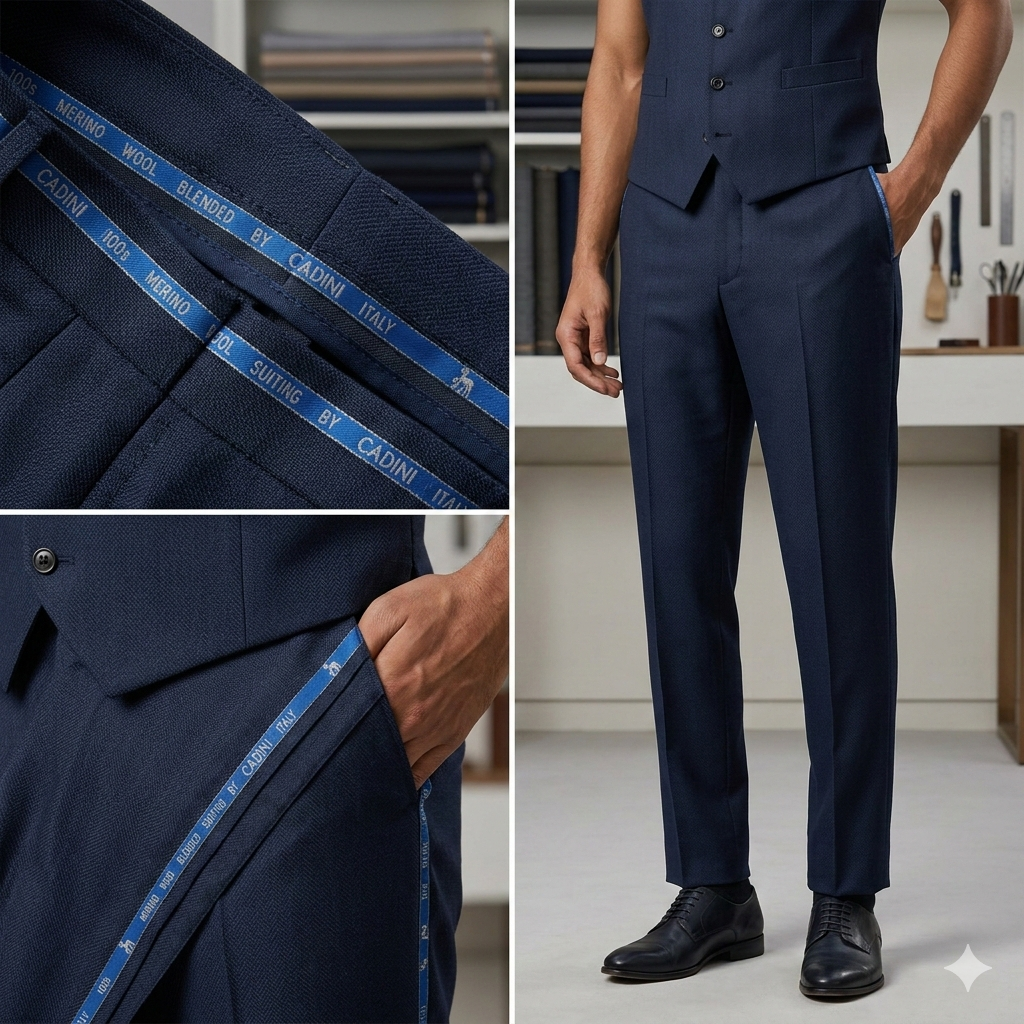 Trouser Fabric Canetti Italy Luxury 100s Wool Blended Dotted Colour Cobalt Blue