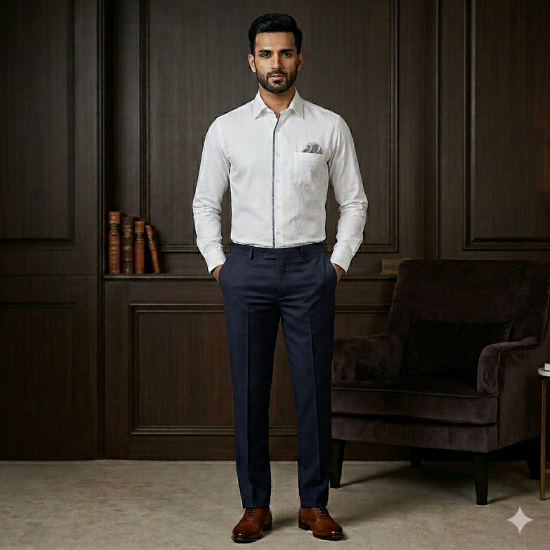 Trouser Fabric Canetti Italy Luxury 100s Wool Blended Plain Colour Dark Blue