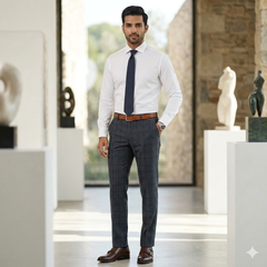 Trouser Fabric Canetti Italy Luxury 110s Wool Blended Check Colour Blue N Grey