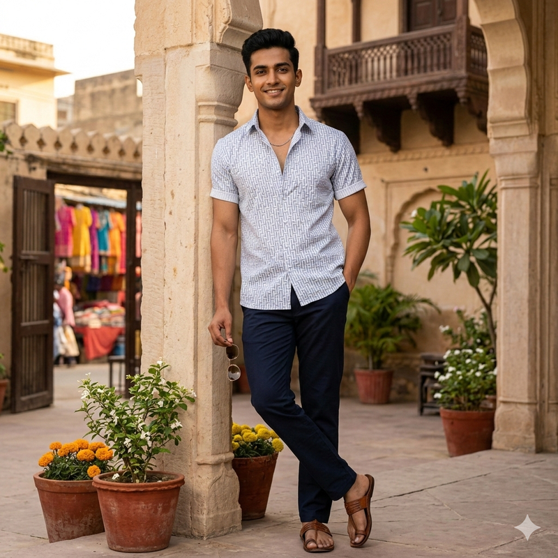 Shirt Fabric ManTire Giza Cotton Printed Colour Light Blue