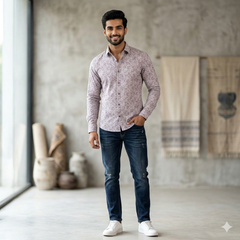 Shirt Fabric ManTire Giza Cotton Printed Colour Light Princess Purple