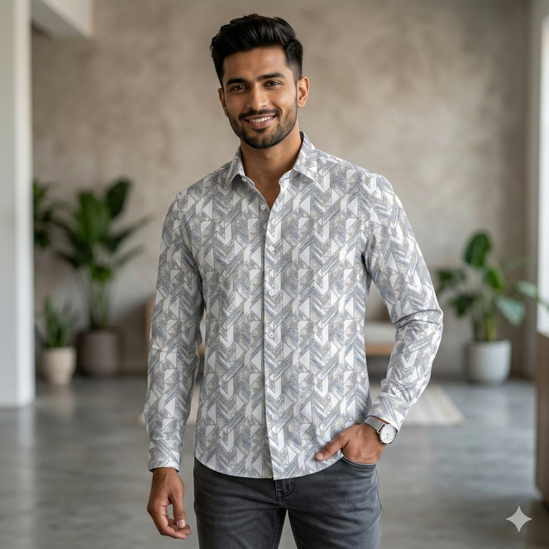 Shirt Fabric ManTire Giza Cotton Printed Colour Multicolour