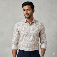 Shirt Fabric ManTire Giza Cotton Printed Colour Ash Brown