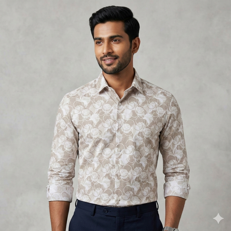 Shirt Fabric ManTire Giza Cotton Printed Colour Ash Brown