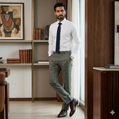 Trouser Fabric OCM Super 130s Wool Blended Broad Check Colour Faded Green