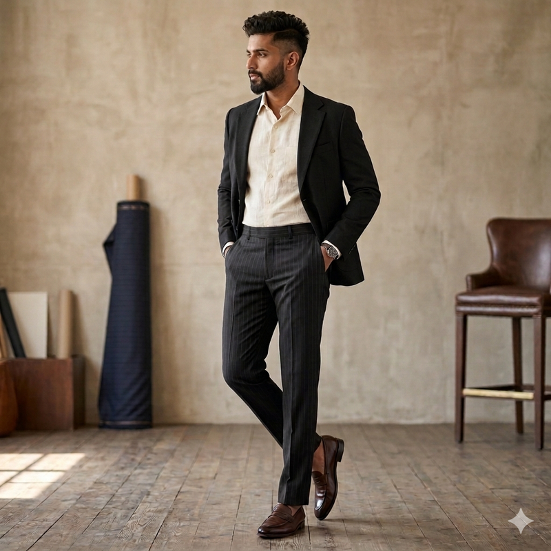 Trouser Fabric OCM Super 130s Wool Blended Broad Lining Colour Black