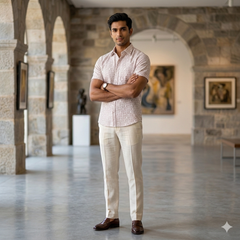 Shirt Fabric ManTire Giza Cotton Printed Colour Light Pink