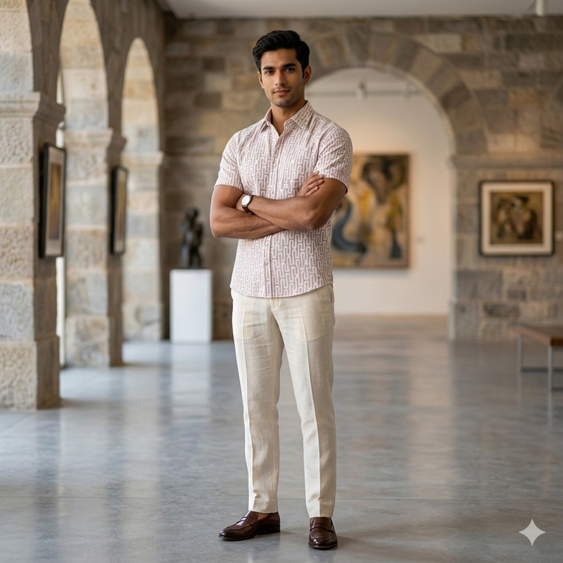 Shirt Fabric ManTire Giza Cotton Printed Colour Light Pink