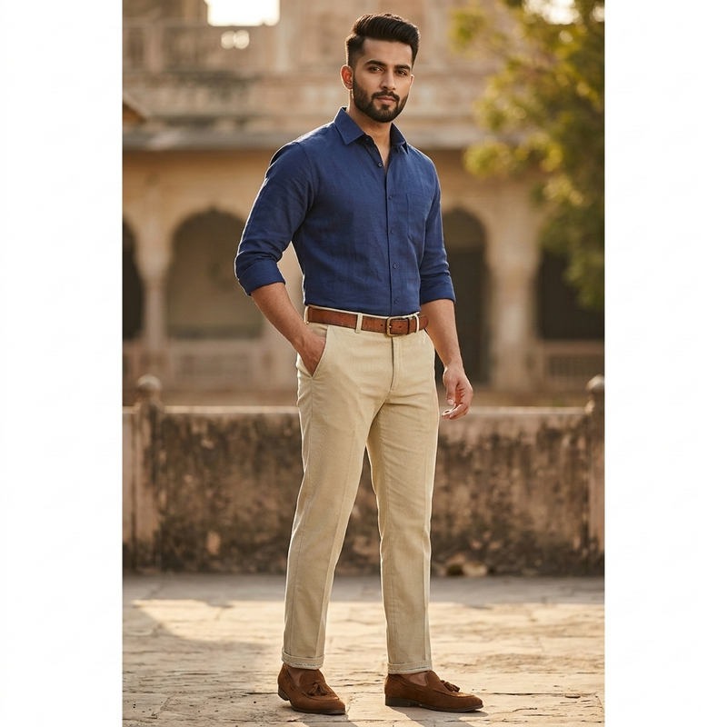 Corduroy Donear Pure Cotton stretchable Trouser Fabric Colour Cream