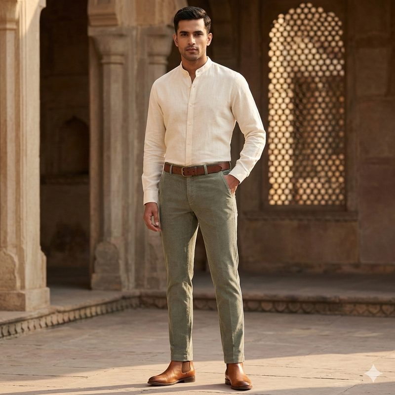 Corduroy Donear Pure Cotton stretchable Trouser Fabric Colour Light Green