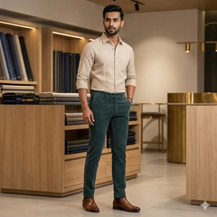 Corduroy Donear Pure Cotton stretchable Trouser Fabric Colour Pine Green