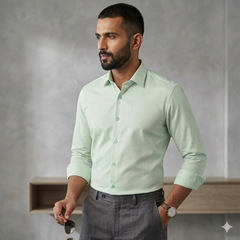 Shirt Fabric Raymond 70s Giza Cotton Plain Colour Light Tea Green