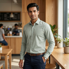 Shirt Fabric Raymond 70s Giza Cotton Plain Colour Greenish Grey