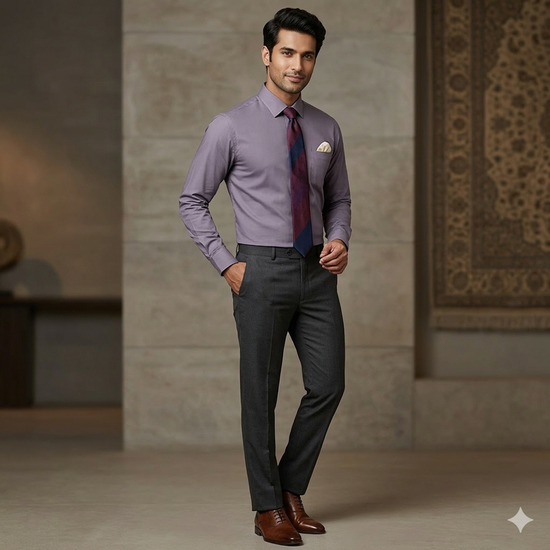 Shirt Fabric Raymond 70s Giza Cotton Plain Colour Light Purple