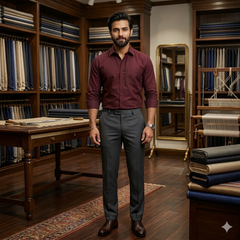 Shirt Fabric Raymond 70s Giza Cotton Plain Colour Maroon