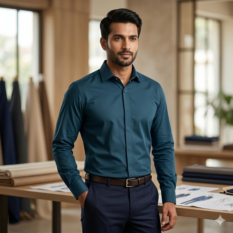 Shirt Fabric Raymond 70s Giza Cotton Plain Colour Sapphire Blue