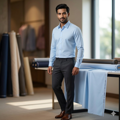 Shirt Fabric Raymond 70s Giza Cotton Plain Colour Light Blue