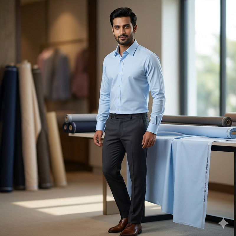 Shirt Fabric Raymond 70s Giza Cotton Plain Colour Light Blue