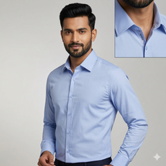 Shirt Fabric Raymond 70s Giza Cotton Plain Colour Blue