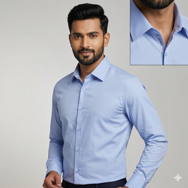 Shirt Fabric Raymond 70s Giza Cotton Plain Colour Blue