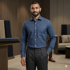 Shirt Fabric Raymond 70s Giza Cotton Plain Colour Space Blue