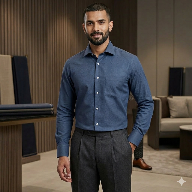 Shirt Fabric Raymond 70s Giza Cotton Plain Colour Space Blue