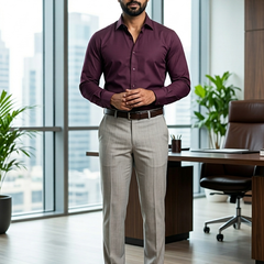 Pant Shirt Combo Siyaram Grey Beige Texture Trouser with Wine PolyViscose Shirt Fabric