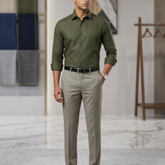 Pant Shirt Combo Siyaram Cardamom Green Texture Trouser with Millitary Green Plain PolyViscose Shirt Fabric