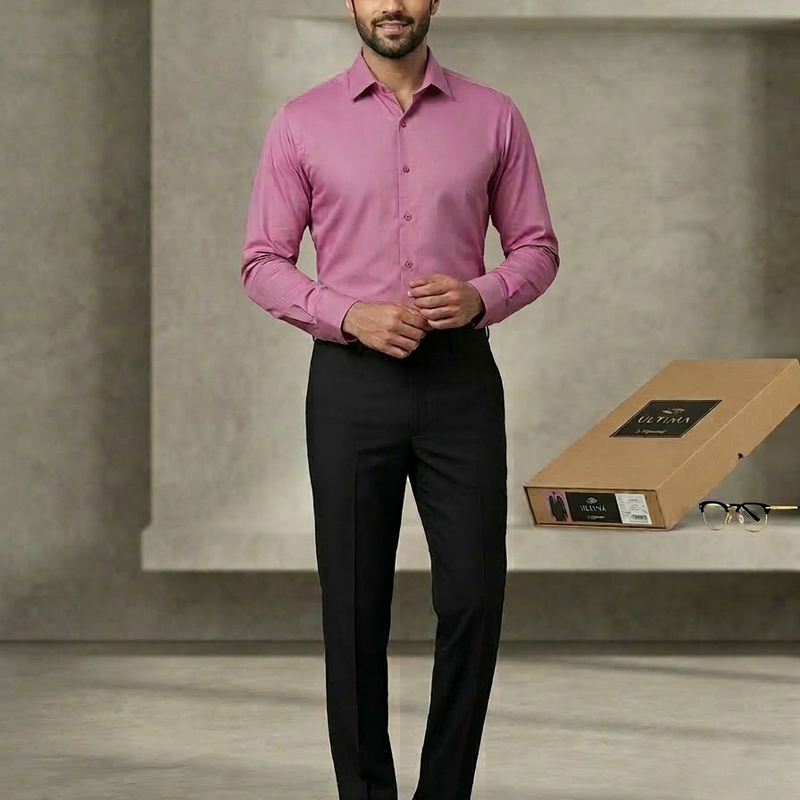 Pant Shirt Combo Siyaram Black Dotted Trouser with Hot Pink Plain PolyViscose Shirt Fabric