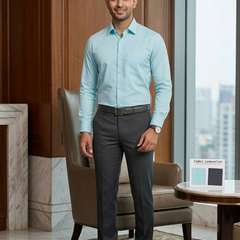 Pant Shirt Combo Graveira Matti Grey Trouser with Sea Blue Plain PolyViscose Shirt Fabric