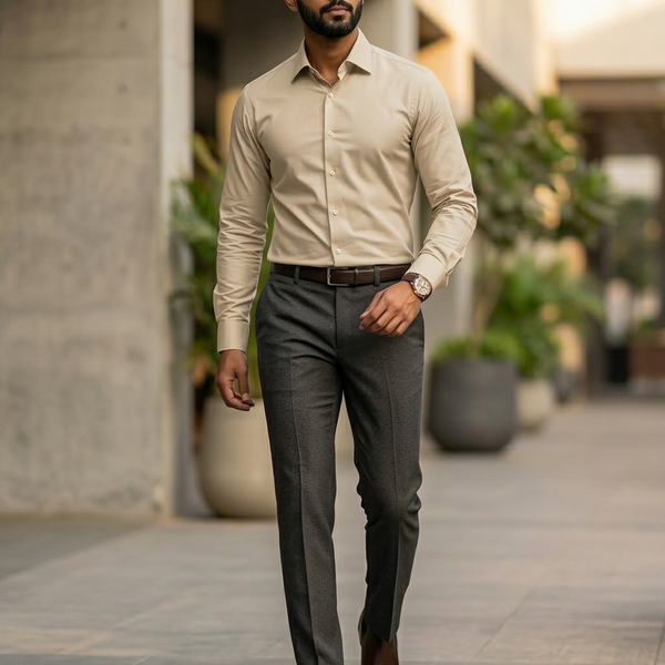 Pant Shirt Combo Siyaram Light Brown Texture Trouser with Light Brown Plain PolyViscose Shirt Fabric