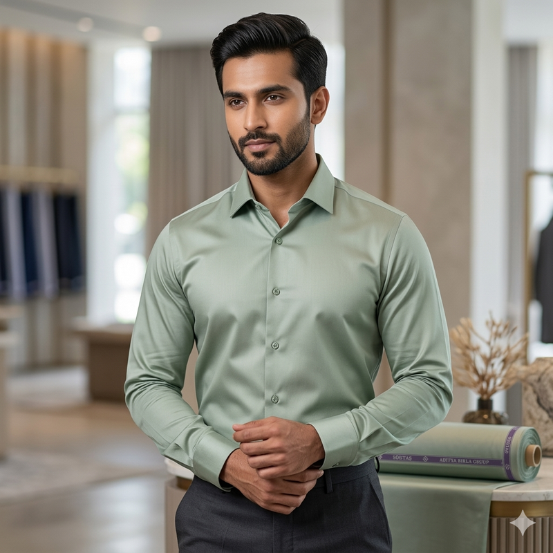 Shirt Fabric Soktas 80s Giza Cotton Plain Colour Swamp Green