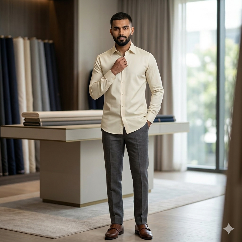 Shirt Fabric Soktas 80s Giza Cotton Plain Colour Latte Brown