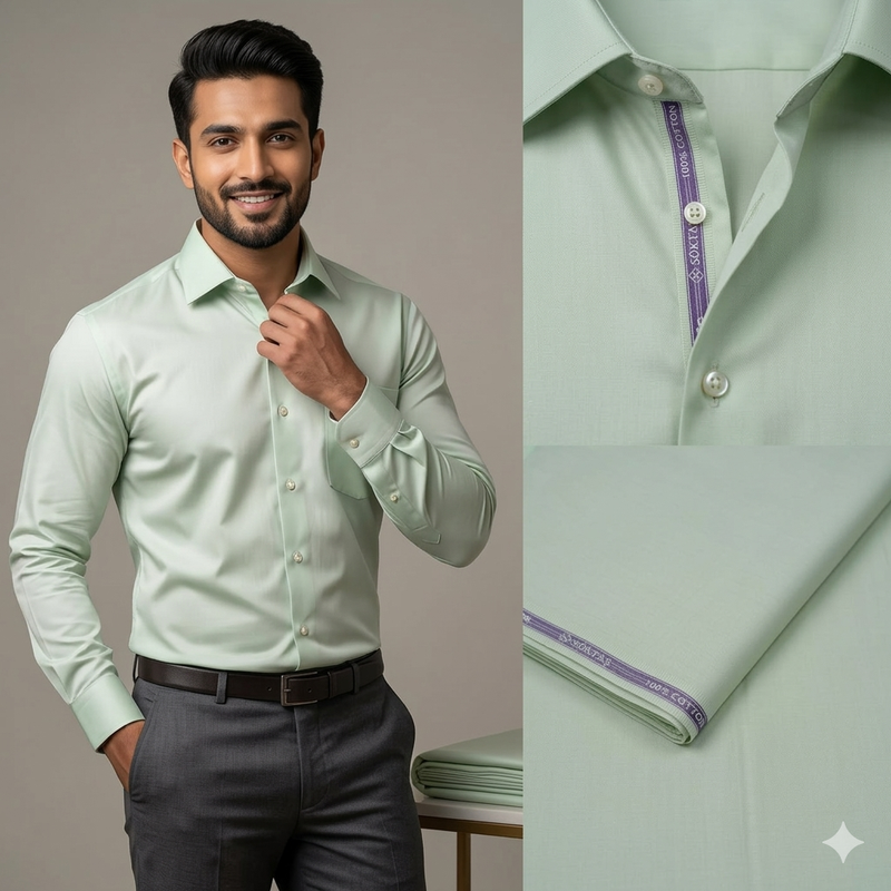 Shirt Fabric Soktas 80s Giza Cotton Plain Colour Nyanza Green