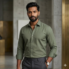 Shirt Fabric Soktas 80s Giza Cotton Plain Colour Laurel Green