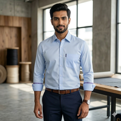 Shirt Fabric Soktas 80s Giza Cotton Plain Colour Baby Blue