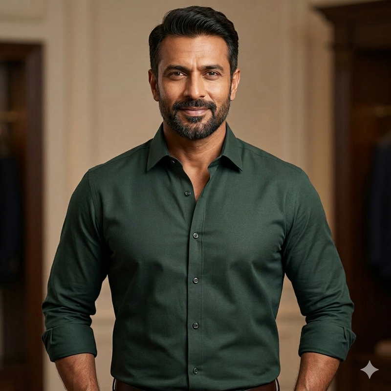 Shirt Fabric Soktas 80s Giza Cotton Plain Colour Feldgrau Green