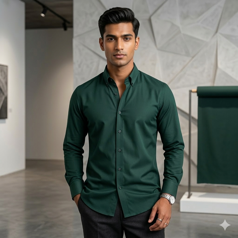 Shirt Fabric Soktas 80s Giza Cotton Plain Colour Bottle Green