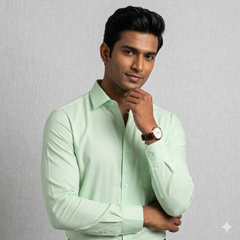 Shirt Fabric Soktas 80s Giza Cotton Plain Colour Tea Green