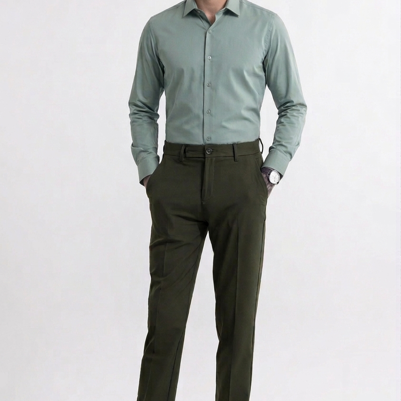 Pant Shirt Combo Donear Dark Green Trouser with Pistachio Green Plain Giza Cotton Shirt Fabric