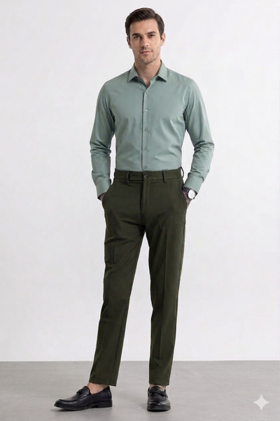 Pant Shirt Combo Donear Dark Green Trouser with Pistachio Green Plain Giza Cotton Shirt Fabric