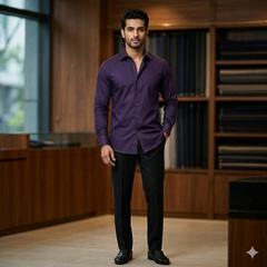 Pant Shirt Combo Donear Black Trouser with Purple Plain Giza Cotton Shirt Fabric