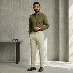 Pant Shirt Combo Donear Latte Brown Trouser With Golden Brown Plain Giza Cotton Shirt Fabric
