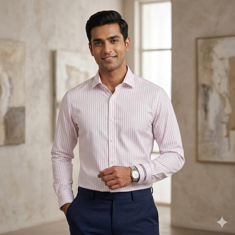 Shirt Fabric Arvind 100% Pure Cotton Lining Colour Pink N White