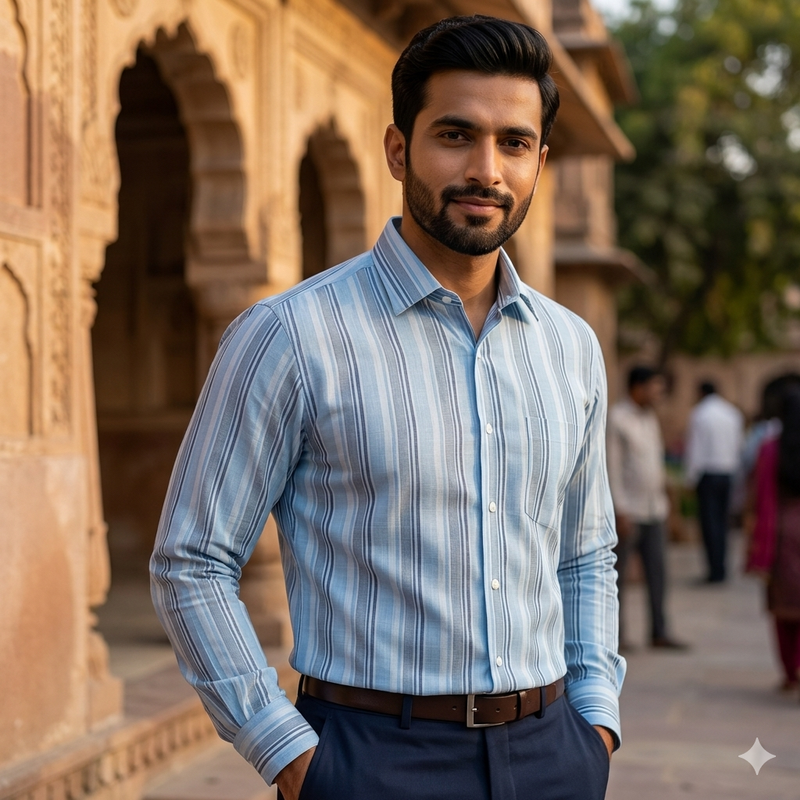 Shirt Fabric Arvind 100% Pure Cotton Broad Lining Colour Ocean Blue