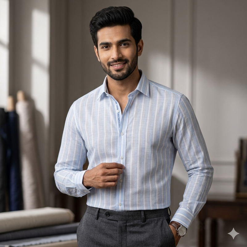 Shirt Fabric Arvind 100% Pure Cotton Patta Lining Colour Blue N White