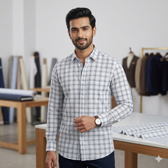 Shirt Fabric Arvind 100% Pure Cotton Broad Check Colour Grey N White