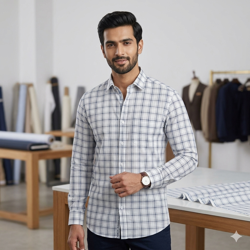 Shirt Fabric Arvind 100% Pure Cotton Broad Check Colour Grey N White