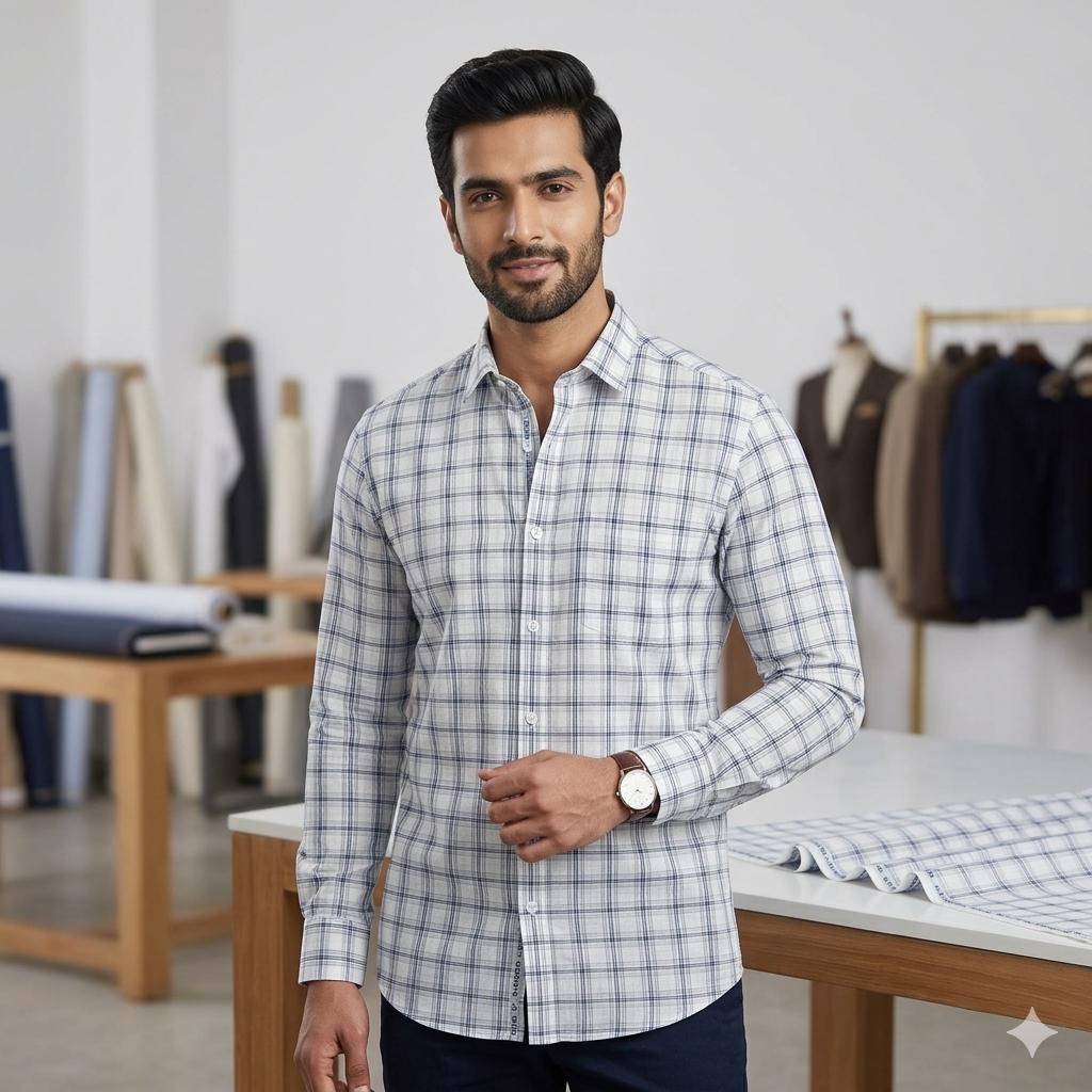 Shirt Fabric Arvind 100% Pure Cotton Broad Check Colour Grey N White